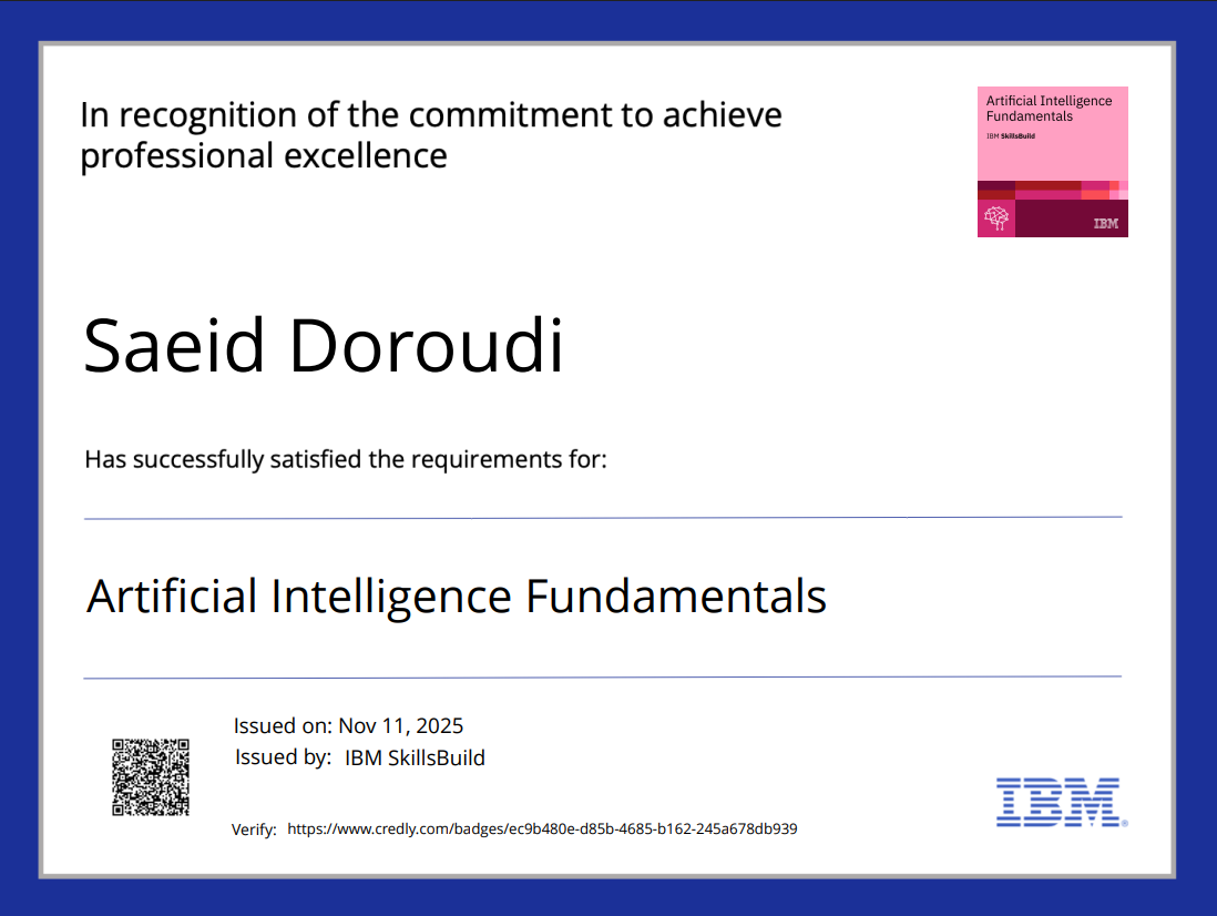 IBM AI fundamentals certificate